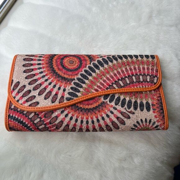 Peacock Strut Multicolored Clutch Purse Orange trim - Picture 1 of 15